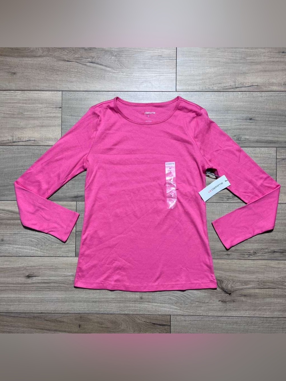 Liz Claiborne Womens Long Sleeve Crew Neck Cotton Top Sizeโ Medium Frozen Berry
